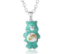 SALLY ROSE Care Bears Collier pour femme sous licence officielle, collier plaqué argent flash de 40,6 cm + 5,1 cm avec ours à souhait, ours à la joie ou ours grincheux, Laiton, Cristal