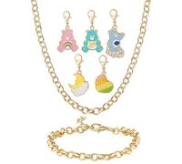 SALLY ROSE Care Bears Parure de bijoux pour filles sous licence officielle, bracelet à breloques tendance et collier avec 5 breloques interchangeables en forme d'ours de soins, tendance, sans pierre