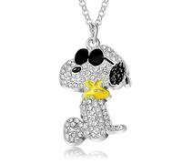 SALLY ROSE Peanuts Collier Snoopy pour femme Licence officielle 40,6 cm + 7,6 cm Cristal Pave Joe Cool and Woodstock, tendance, cristal