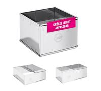 Sallys Cadre de cuisson Quattro - Taille réglable de 14,5 x 14,5 cm à 26 x 26 cm - 10,5 cm de haut - Moule carré - Acier inoxydable - Avec graduation - Passe au lave-vaisselle