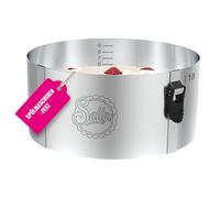 Sallys Cercle à tarte de 10 cm - Diamètre réglable de 17 à 30 cm - Moule en acier inoxydable - Avec graduation et fermeture à serrage - Passe au lave-vaisselle