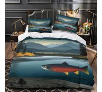 Salmon in an Alaskan River Parure De Lit,3D Imprimé,en Microfibre 3 Pièces Housse De Couette +Taies D'Oreillers pour Enfants Filles Garçon Super King(260x220cm)