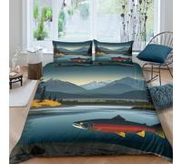 Salmon in an Alaskan River Parure De Lit Housse De Couette en Microfibre + Taies D'oreillers, 3D Imprimé De Sets De, pour Filles Garçon King(220x240cm)