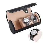 Salmue Boîte à Montre, 2 Couleurs, 3 grilles, Fermoir en métal Homme Femme cylindrique, étui de Rangement pour Relo, boîte de Rangement pour Montres(Noir)
