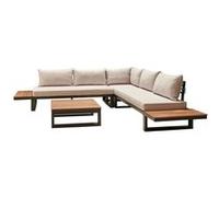 Salome - salon bas de jardin 5 places + table - modulable - bois, métal et coussins beiges - Noir, bois et beige Noir, bois et beige G