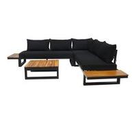 Salome - salon bas de jardin 5 places + table - modulable - bois, métal et coussins noirs - Noir et bois Noir et bois G