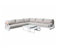 PROLOISIRS Set angle Leather II en aluminium accoudoirs en teck avec coussins - crème Crème G