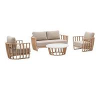 Hespéride - Salon de Jardin Lemindo Eucalyptus 5 Places - 5 Coussins Déhoussables - Tissu Déperlant - Pieds Ajustables - Mobilier Extérieur Terrasse