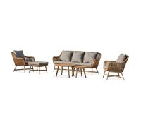DCB Garden – Salon bas de jardin 5 places – alu aspect bois, teck et corde tissée – Marron