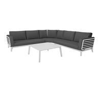 Salon bas de jardin aluminium avec coussins (2 méridiennes + 1 module d'angle + 1 table basse carrée) - Moss - 8 places