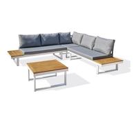Salon bas de jardin - Aluminium - DCB GARDEN - 5 places - Blanc et bois d'acacia - MIYAKO