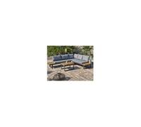 Salon bas de jardin - Aluminium - DCB GARDEN - 5 places - Gris anthracite et bois d'acacia - MIYAKO