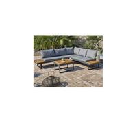 Salon bas de jardin - Aluminium - DCB GARDEN - 5 places - Gris anthracite et bois d'acacia - MIYAKO