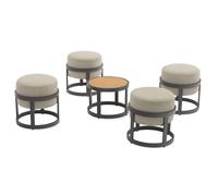 Salon bas de jardin aluminium empilable (4 tabourets + table basse ronde) - Totem - 4 places