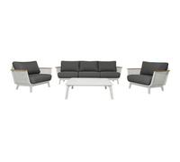 Salon bas de jardin aluminium et Teck (2 fauteuils + canapé + table basse carrée) - Maestro - 5 places