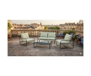 Salon bas de jardin - Aluminium - Proloisirs - 4 personnes - Graphite - Coussins inclus - XERES SET