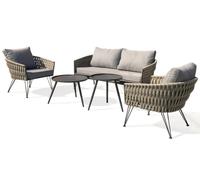 Salon bas de jardin CAPRI 4 places corde tissée taupe et acier gris DCB Garden