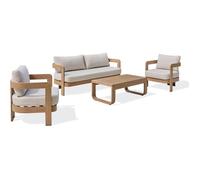 DCB Garden – Salon bas de jardin Davao – Aluminium imitation bois 5 places Écru