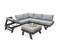 Salon de jardin d'angle NEWYORK 5/6 places en aluminium - GRIS ANTHRACITE