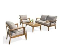 Salon Bas De Jardin Portofino Dcb Garden Aluminium Effet Bois Marron 4 Personnes Marron