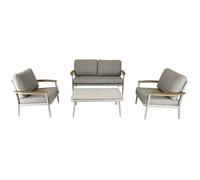 Salon bas de jardin - Proloisirs - Manon - Crème - Set 4 pièces (Canapé + fauteuils + table) - Aluminium époxy - Coussins