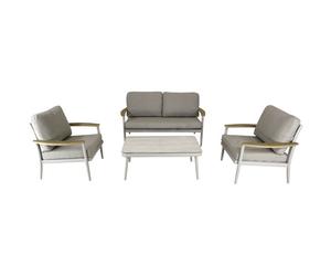 Salon bas de jardin - Proloisirs - Manon - Crème - Set 4 pièces (Canapé + fauteuils + table) - Aluminium époxy - Coussins