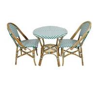 Salon bistro Jacqueline rotin vert-blanc Marron