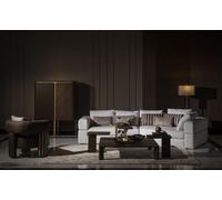 Salon Canapé d'angle Canapé en tissu Fauteuil Table basse Set 6pcs Marron