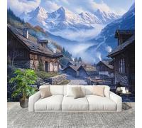 Salon Chambre Murale Photo Rue De La Ville De Snow Mountain Papier Peint Intissé Résistant à l’humidité Murale Bleu Clair Pour Décoration Murale Moderne Poster Tableaux Photo Muraux 250x175 cm