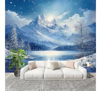 Salon Chambre Murale Photo ScèNe De Neige Au Bord Du Lac En Hiver Papier Peint Intissé Résistant à l’humidité Murale Blanc Pour Décoration Murale Moderne Poster Tableaux Photo Muraux 250x175 cm