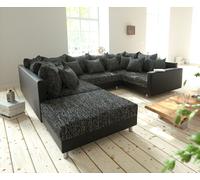 Salon Clovis noir module canapé tabouret accoudoir