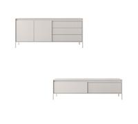 Salon complet avec buffet et meuble télé 187 cm - ROMANE - Beige