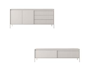 Salon complet avec buffet et meuble télé 187 cm - ROMANE - Beige