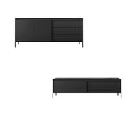 Salon complet avec buffet et meuble télé 187 cm - ROMANE - Noir