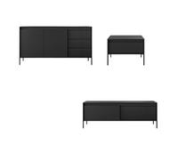 Salon complet avec buffet meuble télé 153 cm et table basse - ROMANE - Noir