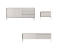 Salon complet avec buffet meuble télé 187 cm et table basse - ROMANE - Beige