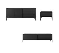 Salon complet avec buffet meuble télé 187 cm et table basse - ROMANE - Noir