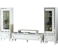 Salon complet RTV Lowboard TV Stand Vitrine blanche 3pcs Armoire