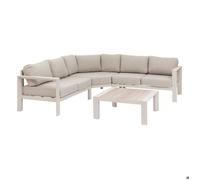 Hespéride - Salon d'angle de Jardin Évasion Argile et Lin 5 Places Anti-Rouille Solide Coussins Déhoussables 1 Canapé 1 Table Basse pour Terasse Balcon