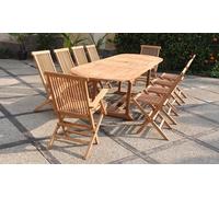 CONCEPT USINE | Salon de Jardin en Teck Massif 6 Personnes | Design KAJANG | Table Ovale + 4 Chaises + 2 Fauteuils | Mobilier Extérieur | Bois de Qualité, Elégant, Durable, Résistant aux Intempéries