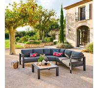 Salon d'angle de jardin ÉVASION Graphite Honey 5 places - Aluminium traité époxy, Oléfine Hespéride