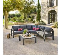 Salon d'angle de jardin ""Évasion"" graphite & honey 5 places en oléfine et aluminium - Hespéride