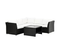 - Ensemble canapé d'angle et table basse en résine tressée Haiti noir et beige