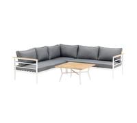 Ensemble D'extérieur Canapé D'angle Et Table Basse En Alu Et Teck Mexico Gris