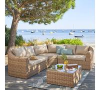 Salon d'angle de jardin MOORÉA Savana 5 places - Aluminium traité époxy, Résine tressée, Polyester Hespéride