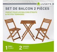 Juskys Ensemble de Meubles de Balcon Bala - Ensemble de sièges 3 pièces en Bois pour 2 Personnes, Pliables, Peu encombrants - Meubles de Jardin, Table, chaises, Ensemble de Balcon, Chaise Pliante