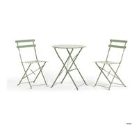 Salon de balcon - Diego e Frida - Table ronde 60 cm - 2 chaises pliantes - Métal peint - Pistache