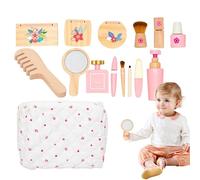 Salon de beauté Faire semblant de jouer avec des jouets, ensemble de jouets de maquillage en bois - Ensemble de maquillage jouet d"habillage,Jouets de coiffure Kit de fi