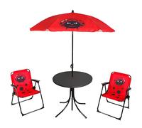 Salon de camping pour enfants - Coccinelle - 4 pièces - Avec table et parasol - Ensemble de table de jardin pour tout-petits avec parasol et 2 chaises - Ensemble de table d'extérieur pliable avec