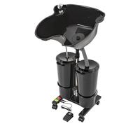 Salon de Coiffure, Lavabo à Cheveux, Lavabo à Arrière, Mobile Réglable en Hauteur, Noir, avec Tuyaux de Vidange pour Coiffeur, Extérieur, Salons